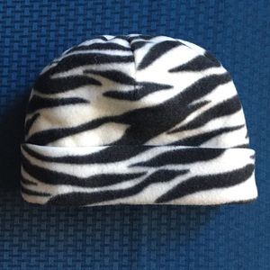 Zebra Print Fleece Beanie Hat - Black and White